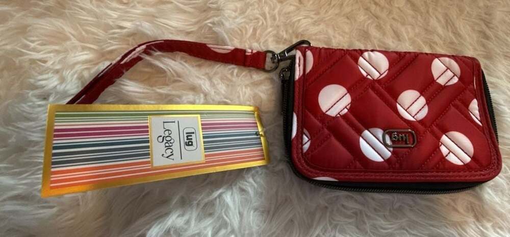Lug Rodeo RFID Quilted Wristlet Zip Around Wallet in Crimson Large Dot
